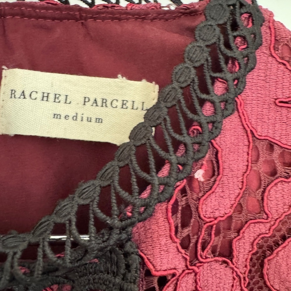 Rachel Parcell Cranberry Lace Midi Dress w/ Black Trim – Medium - Picture 2 of 9